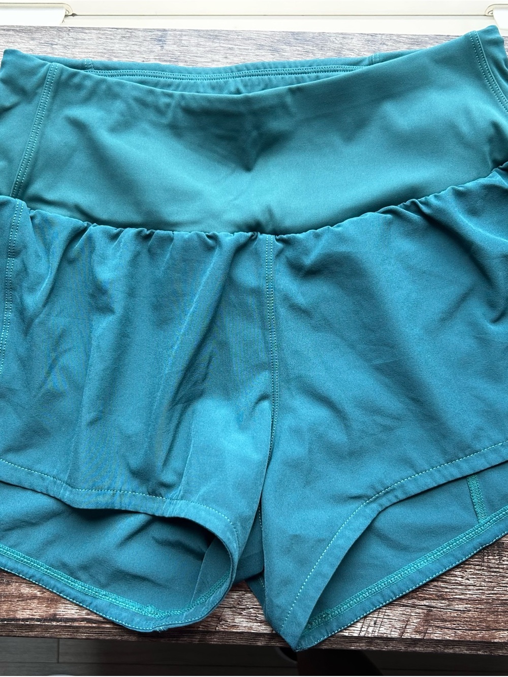 Women’s High-Waist Running Shorts | Teal & Neon Yellow - Picture 5 of 6